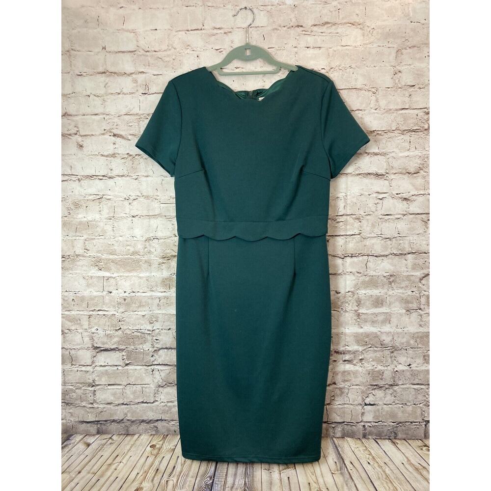 Grace Karin Teal Green Scallop-Trim Midi Dress
